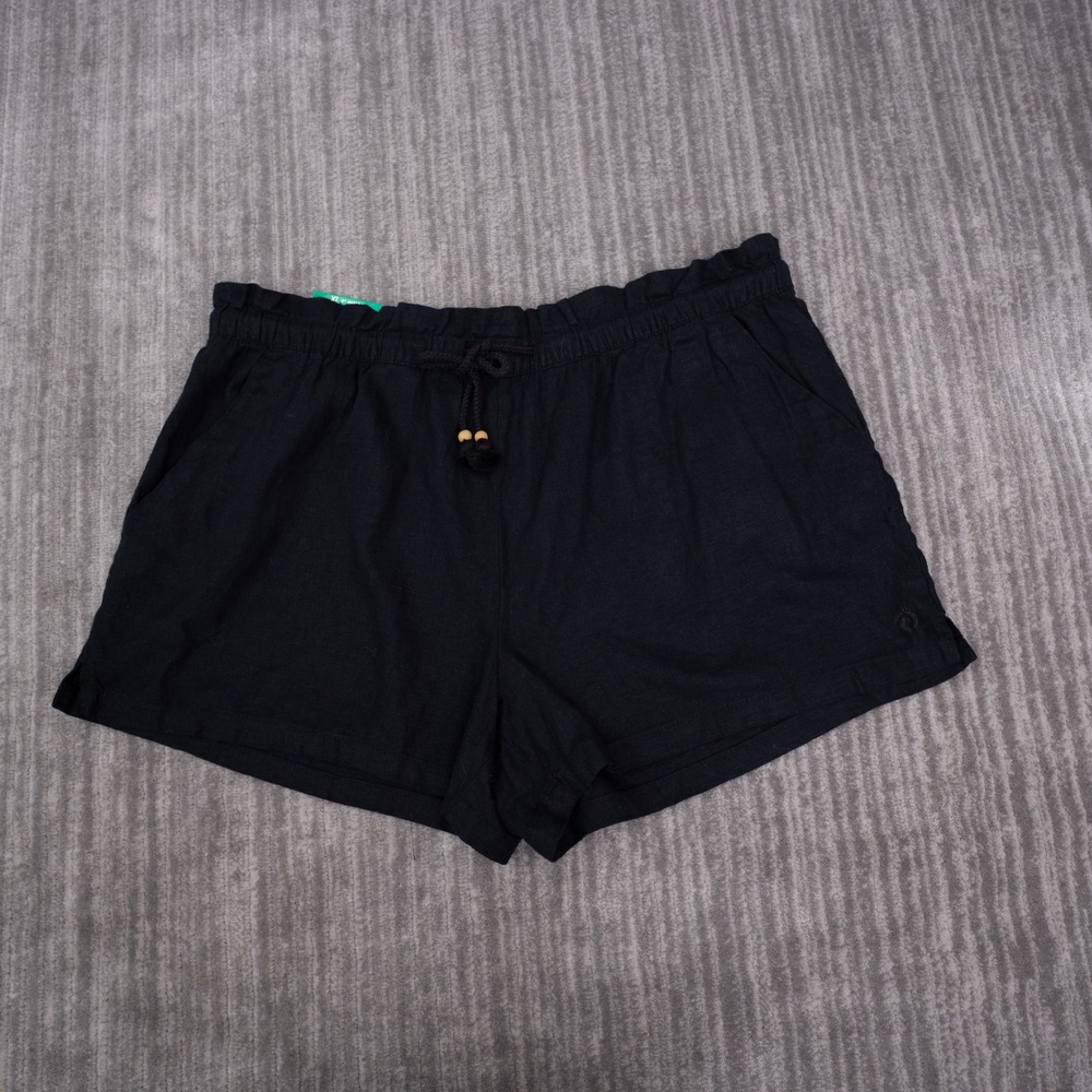 Hang Ten Shorts Womens XL Black New Linen Blend Paperbag Waist A0048045PS
